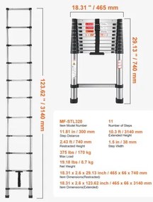 VEVOR Telescoping Ladder Stainless Steel Extension Step 10.5ft Portable Ladders