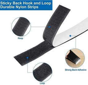 Αυτοκόλλητη Tαινία Tύπου Velcro (Hook&amp;Loop) Μαύρο 60cmx20mm