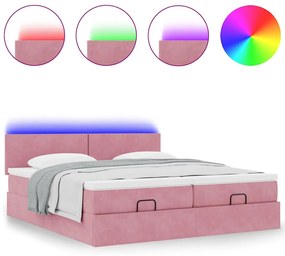 vidaXL Οθωμανικό κρεβάτι με στρώματα & LEDs Ροζ 180x200cm Velvet