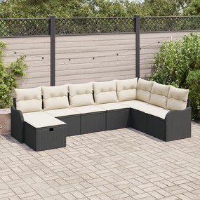 vidaXL Set Κάθισμα Κήπου 8 Τμχ με Μαξιλάρια Μαύρο Πολυ Ρατάν