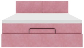 vidaXL Οθωμανικό κρεβάτι με στρώμα & LEDs Ροζ 140x190cm Velvet