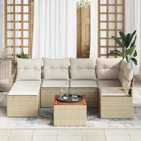 vidaXL Σετ Καναπέ Κήπου με μαξιλάρι 7 pcs Μπεζ συνθετικό ρατάν