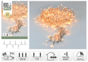 800 Φωτάκια LED - 16 Μέτρα + 3 Μέτρα σύνδεσης , Κανονική Διάταξη, με χειριστήριο, 8 προγράμματα, Διάφανο καλώδιο PVC - Θερμό Λευκό