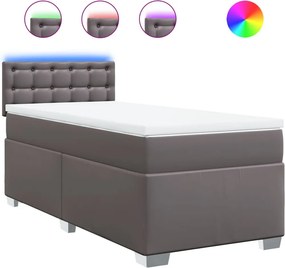 vidaXL Κρεβάτι Boxspring με Στρώμα Γκρι 90x200 εκ. από Συνθετικό Δέρμα