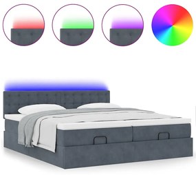 vidaXL Οθωμανικό κρεβάτι με στρώματα &amp; LEDs Σκούρο γκρι Velvet