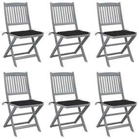 Καρέκλες Εξ. Χώρου Πτυσσόμενες 6 τεμ. Ξύλο Ακακίας &amp; Μαξιλάρια - Μαύρο