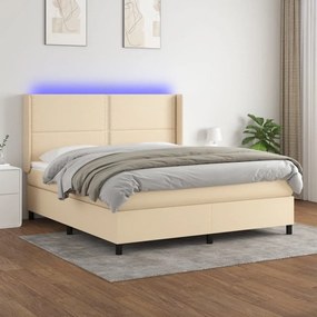 ΚΡΕΒΑΤΙ BOXSPRING ΜΕ ΣΤΡΩΜΑ &amp; LED ΚΡΕΜ 160X200 ΕΚ. ΥΦΑΣΜΑΤΙΝΟ 3138250