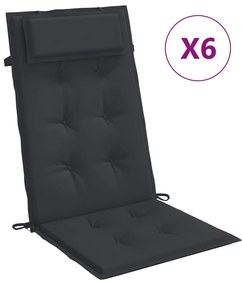 vidaXL Μαξιλάρια Καρέκλας με Πλάτη 6 τεμ. Μαύρα από Ύφασμα Oxford
