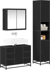 vidaXL Σετ Επίπλων Μπάνιου με ράφι 3 pcs Μαύρη Οξυά Επεξεργασμένο ξύλο