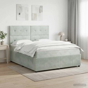 vidaXL Κρεβάτι box spring με στρώμα Ανοιχτό γκρι 140 x 200 cm Βελούδο