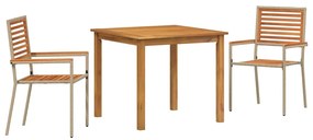 vidaXL Σέτ φαγητού για κήπο 3 pcs Μπεζ Στερεό Ξύλο Ακακίας