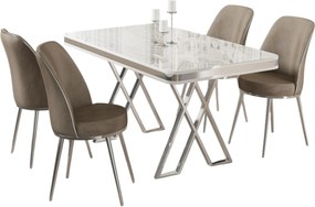 Dining Table &amp; Chairs Set (5 Pieces) Vals - White, Chrome, Cappuccino White
Chrome
Cappuccino