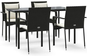 vidaXL Σετ Τραπεζαρίας Κήπου 5 Τεμαχίων Μαύρο Συνθ. Ρατάν με Μαξιλάρια