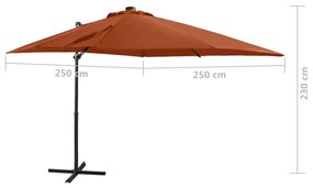 Ομπρέλα Κρεμαστή με Ιστό και LED Τερακότα 250 εκ. - Καφέ