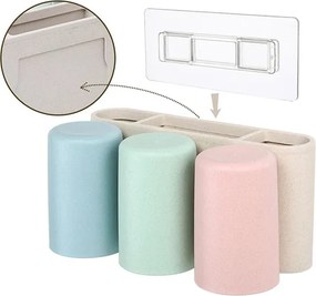 ECOCO βάση οδοντόβουρτσας με 3 ποτήρια E1615, μπεζ