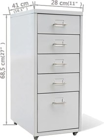 vidaXL Αρχειοθήκη με 5 Συρτάρια Γκρι 68,5 εκ. Ατσάλινη