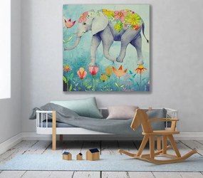 Παιδικός πίνακας σε καμβά φλοράλ με ελέφαντα KNV0428 125cm x 125cm Μόνο για παραλαβή από το κατάστημα