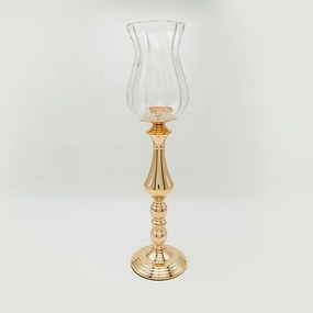 Κηροπήγιο Μεταλλικό Με Γυαλί 819-00241 13x60cm Gold-Clear Estheti Home Metal, Glass