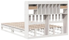 Κρεβάτι Βιβλιοθήκη Χωρίς Στρώμα 140x190 εκ Μασίφ Ξύλο Πεύκου - Λευκό