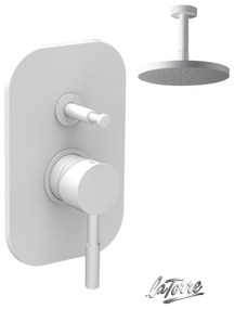 La Torre NEW TECH Μίκτης εντοιχισμού 2 εξόδων με εκτροπέα &amp; Ανακλινόμενη κεφαλή Ø30εκ + μπράτσο οροφής 10εκ White Matt