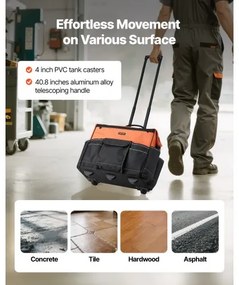 VEVOR Rolling Tool Bag 27 Pockets Heavy Duty Roller Tool Bag on Wheels
