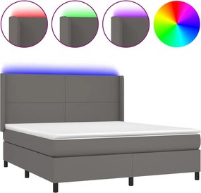 vidaXL Κρεβάτι Boxspring με Στρώμα &amp; LED Γκρι 160x200 εκ. Συνθ. Δέρμα