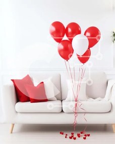 Intra Συλλεκτικό Ξύλινο Παζλ Plywood  4mm - Λευκός καναπές με κόκκινα και λευκά μπαλόνια Σε Ξύλινο Κουτί - Διαστάσεις Puzzle: 10x10 cm – 25 κομμάτια