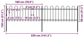 vidaXL Φράχτης Κήπου με Κορυφή από Ατσάλι 359 x 80 εκ. Μαύρος