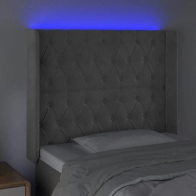Κεφαλάρι Κρεβατιού LED Ανοιχτό Γκρι 103x16x118/128εκ. Βελούδινο 3124426