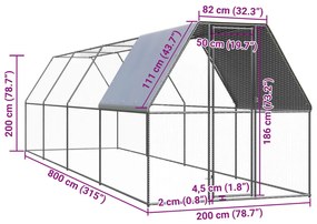 vidaXL Κοτέτσι - Κλουβί Εξωτ. Χώρου 2x8x2 μ. από Γαλβανισμένο Χάλυβα