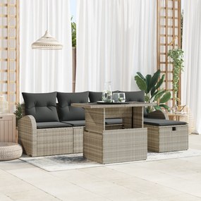 vidaXL 6 Τεμαχίων Σετ Καναπέ Κήπου με Μαξιλάρια Ανοιχτό Γκρι Πολυ Ρατάν