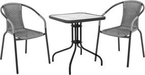 BALENO Set Κήπου - Βεράντας: Τραπέζι + 2 Πολυθρόνες Μέταλλο Ανθρακί - Wicker Mixed Grey   1τμχ