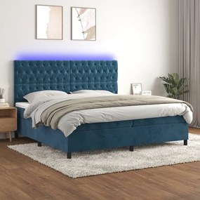 Κρεβάτι Boxspring με Στρώμα &amp; LED Σκ. Μπλε 200x200εκ. Βελούδινο - Μπλε