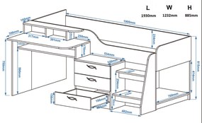 Παιδικό Κρεβάτι Κουκέτα SPACE για Στρώμα 190x70cm Ρουστίκ-Λευκό