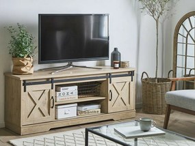 Τραπέζι Tv Berwyn 141, Ανοιχτό χρώμα ξύλου, Μαύρο, 150x60x40cm, 35 kg | Epipla1.gr