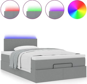vidaXL Οθωμανικό κρεβάτι με στρώμα &amp; LEDs Ανοιχτό γκρι Ύφασμα