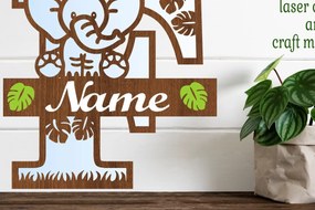 Intra απο ξύλο plywood Χρώμα wenge 3mm-4mm πάχος - Μονόγραμμα με κεφαλαίο ελέφαντα Γράμμα F Δίασταση 30x20 cm INTRAFABR-123261789