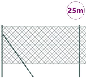 vidaXL Φράκτης από αλυσίδα με στύλους Πράσινο 1 x 25 m Ατσάλι