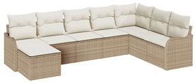 vidaXL Σετ Καναπέ Κήπου με μαξιλάρι 8 pcs Μπεζ Πολυ ράταν