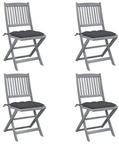 Καρέκλες Κήπου Πτυσσόμενες 4 τεμ Μασίφ Ξύλο Ακακίας + Μαξιλάρια - Ανθρακί