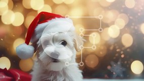 Σετ των 2 Intra Συλλεκτικό Ξύλινο Παζλ Plywood  4mm - Μικρό λευκό σκυλί με καπέλο Άγιου Βασίλη Σε Ξύλινο Κουτί - Διαστάσεις: 10x10 cm – 25 κομμάτια