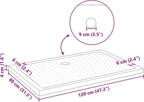 vidaXL Δίσκος Βάσης Ντους με Τρύπες 120 x 80 x 4 εκ. ABS Μαύρο