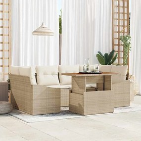 vidaXL Σετ Καναπέ Κήπου με αποθήκευση 7 pcs Μπεζ Πολυ ράταν