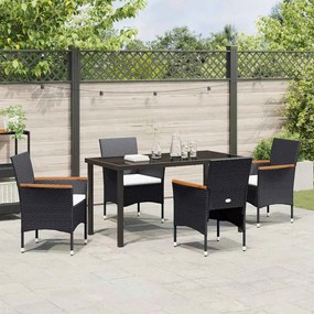 vidaXL Σέτ φαγητού για κήπο με μαξιλάρι 5 pcs Μαύρο Πολυ ράταν