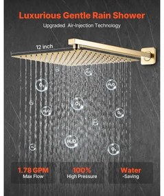 VEVOR Shower Faucet Set 12&quot; Square Rain Shower Head and Hand Set Brushed Gold