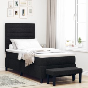 vidaXL Κρεβάτι Box Spring με Στρώμα & Πάγκο Μαύρο 80x200 εκ. Ύφασμα