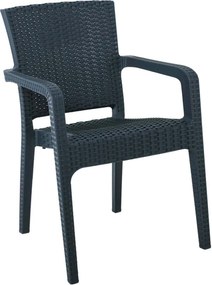 LORA Πολυθρόνα Κήπου Στοιβαζόμενη, PP (Rattan Look) Απόχρωση Ανθρακί   1τμχ