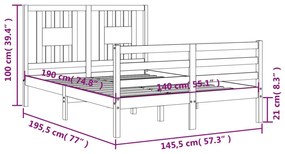 Πλαίσιο Κρεβατιού με Κεφαλάρι Λευκό 140x190 εκ. Μασίφ Ξύλο - Λευκό