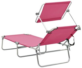 vidaXL Ξαπλώστρα Πτυσσόμενη Ροζ Magento Ατσάλινη με Σκίαστρο