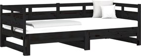 vidaXL Καναπές Κρεβάτι Συρόμενος Μαύρος 2x(80x200) εκ. από Μασίφ Πεύκο